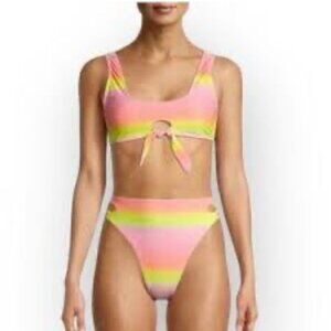 Bikini Women's Size Large Pink Yellow High Waist Open Sides XOXO Swimsuit 46